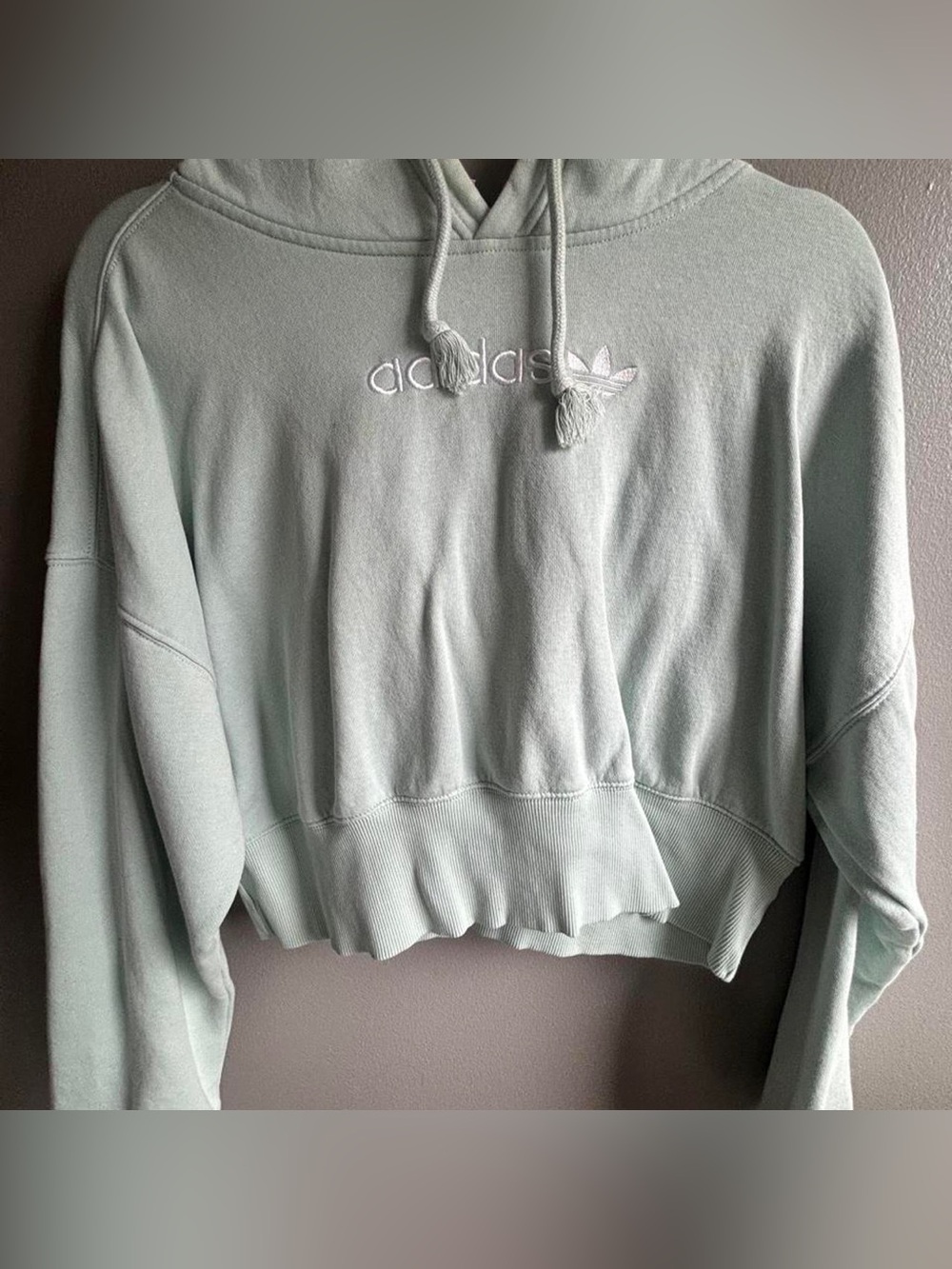 adidas Sage Green Cropped Hoodie with Trefoil Logo